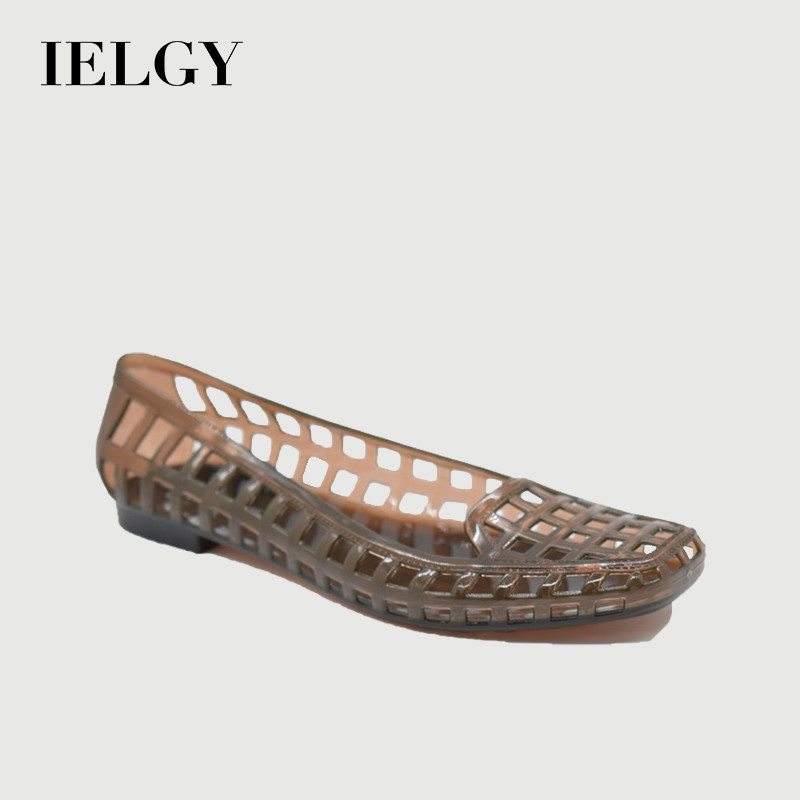 IELGY รองเท้าเจลลี่เกาหลีปากแสงรองเท้าเดียวคริสตัลพีวีซีสบายๆหัวตารางรองเท้าแตะเย็นรองเท้าเต้นรํามุลเลอร์