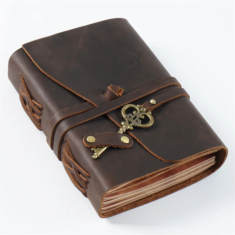 Retro หนัง Joural Magic ไดอารี่โน้ตบุ๊คทําด้วยมือพร้อม Key Travel Book กระดาษเปล่า 300 หน้าของขวัญคู่