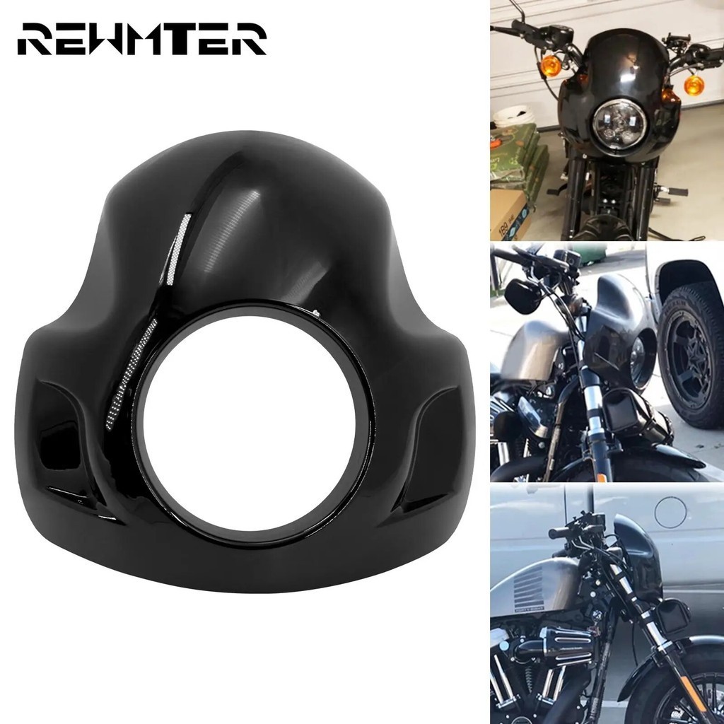RE Black Motorcycle 5.75" Headlight Fairing Head Lamp Front Mask Cowl For Harley Sportster XL883 Dyna Fat Bob Touring So