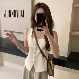JUNNOVGAL ผู้หญิง Camisole Retro ถักสแควร์คอสบายๆสไตล์ใหม่ S…