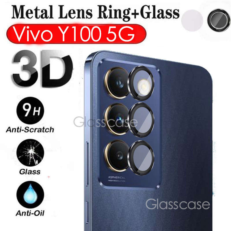 สําหรับ Vivo Y100 Y200 Y28s Y19s Y18 Y18s Y03 Y 200 Y 100 Y 28s Y 18 Y 18s Y 03 VivoY100 VivoY200 9H HD กระจกนิรภัยอลูมิเนียมโลหะผสมโลหะกล้องเลนส์ป้องกันฟิล์ม