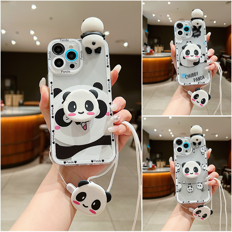 เคส Xiaomi Redmi Note 13 13Pro+ 12 11 11S 10 10S 9 9S 8 Pro Pro+ Plus 4G 5G Redmi 13C 12 12C 10 10C 10A 9 9A 9T 9C A1 A2 A2+ A3 Plus MI 11T Pro Redmi12 Redmi10 2022 2023 Clear Protect Camera Panda Doll Stand Soft Case With Lanyard