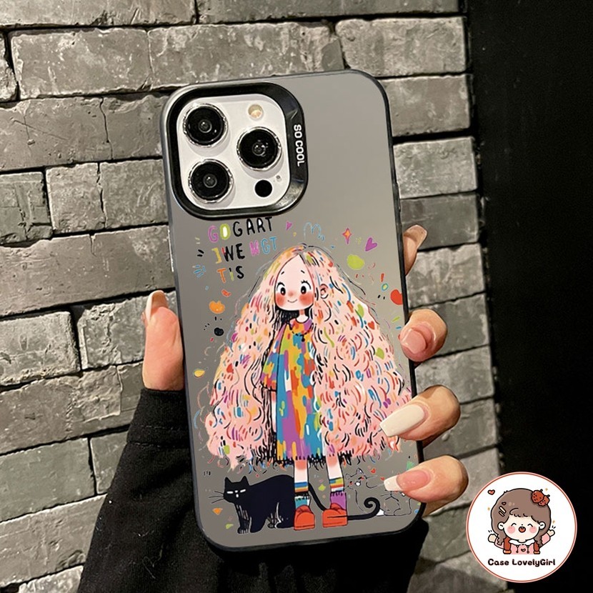 กรณีการ์ตูนสาวเกาหลี IPhone 11 13 14 15Pro Max XR IPhone 13 12 Pro พสัส 7 8 Plus SE X Xs Max 2 in 1 Hard Case กรณี