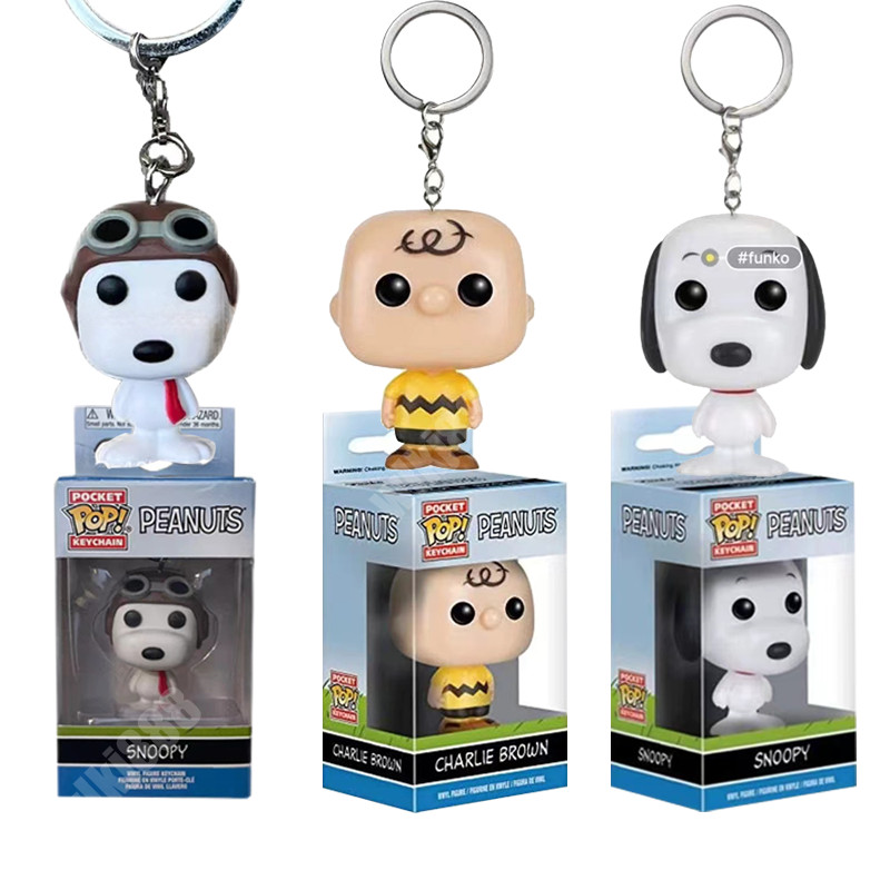 พวงกุญแจ จี้ตุ๊กตาฟิกเกอร์ Funko POP Peanuts Charlie Brown Snoopy ของเล่นสําหรับเด็ก