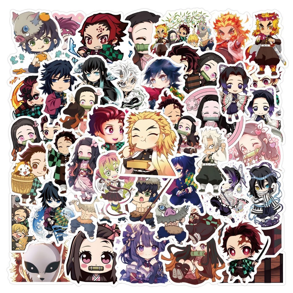 สติกเกอร์ PVC กันน้ํา ลายการ์ตูนอนิเมะ Chibi Demon Slayer น่ารัก มี 52 ชิ้น