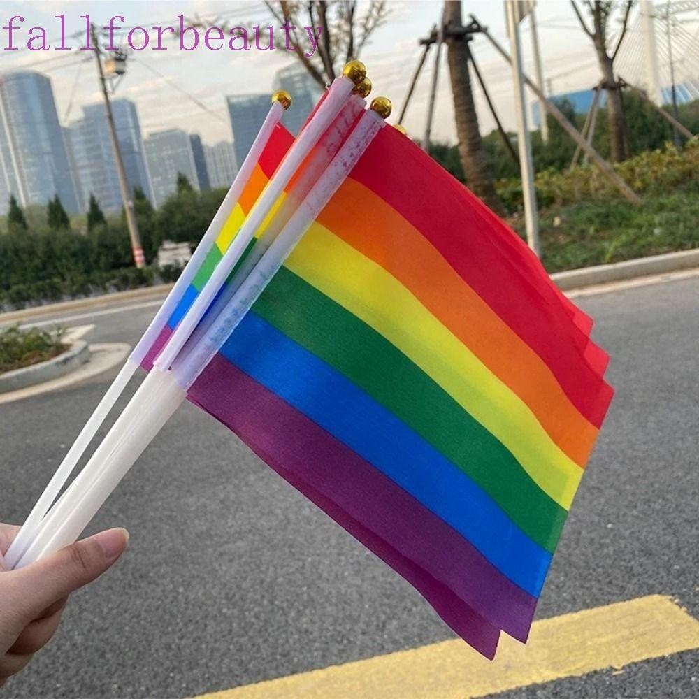 Fallforbeauty ธงสีรุ้ง LGBT ขนาดเล็ก แบบพกพา สําหรับตกแต่งปาร์ตี้ 10 ชิ้น