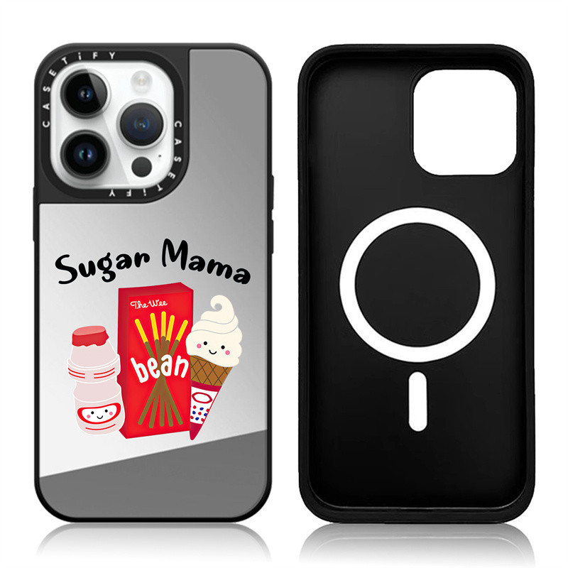 Casetify X SUGAR MAMA เคสโทรศัพท์มือถือแข็ง เนื้อแมตต์ มีแม่เหล็กดูดกระจก สีดํา พร้อมกล่อง ลายโลโก้ สําหรับ Apple IPhone 15 14 13 12 Pro Max