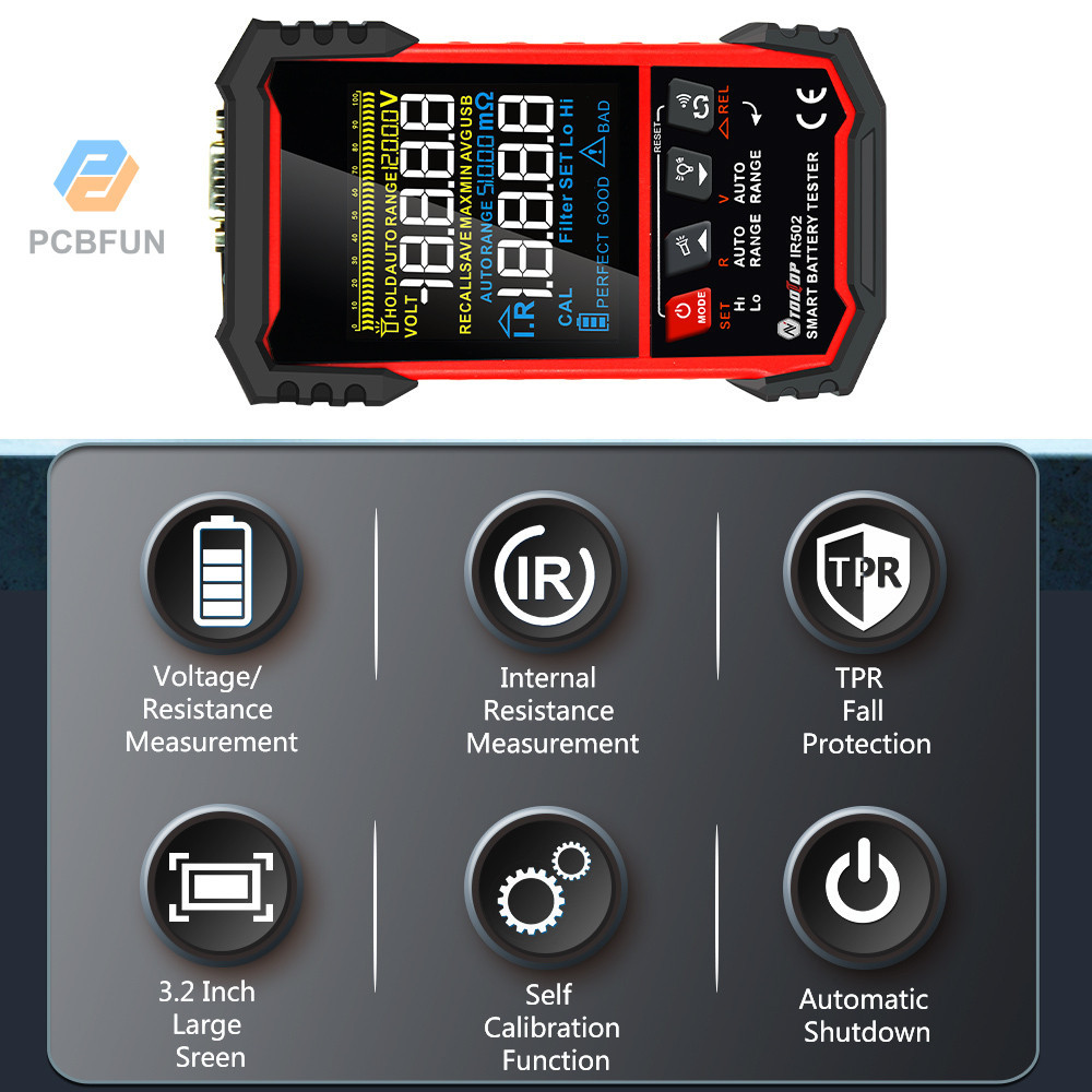 Pcbfun เครื่องทดสอบความต้านทานแบตเตอรี่ลิเธียม นิกเกิลแคดเมียม IR502 ±120V 500Ω 4 สาย