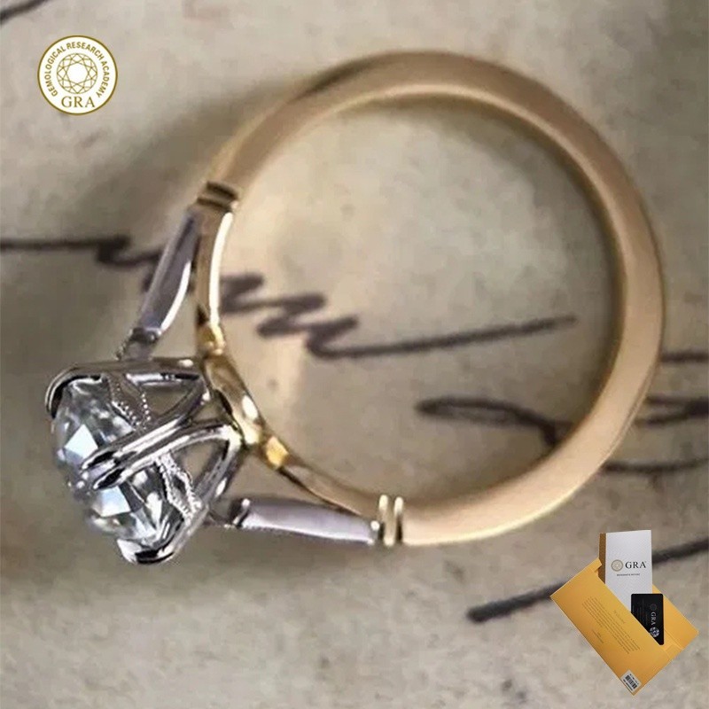 ( พร ้ อมใบรับรอง Gra ) สร ้ อยข ้ อมือใหม ่ แหวน Moissanite ทูโทน
