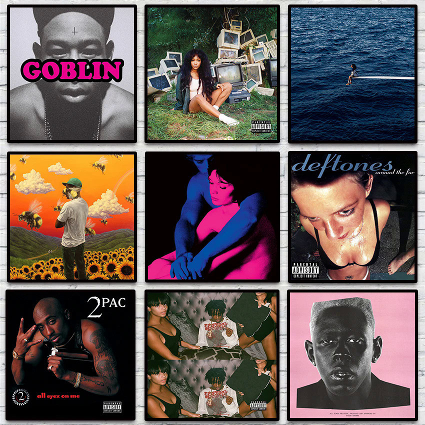 80s เพลงอัลบั้ม Deftones 2PAC ทีวีสาวคนรัก SZA ดอกไม้เด็กโปสเตอร์ Hip Hop โปสเตอร์สําหรับห้องนั่งเล่