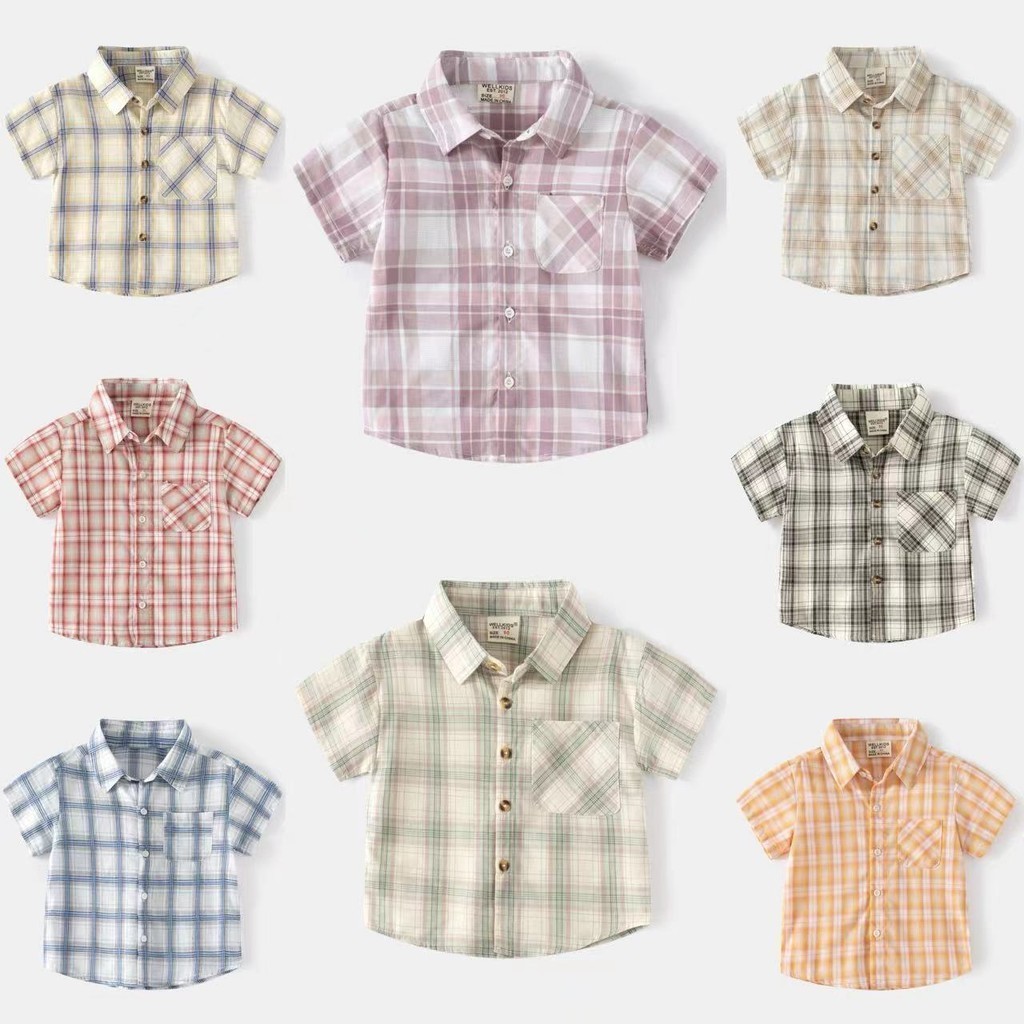 เสื้อเชิ้ตแขนสั้น ผ้าฝ้าย คอปกตั้ง แฟชั่นฤดูร้อน สําหรับเด็กผู้ชาย