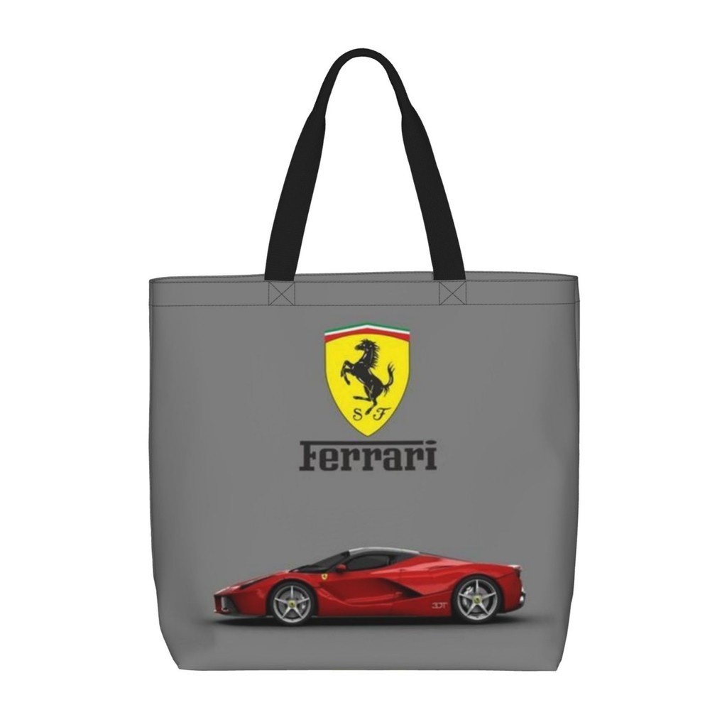 Ferrari กระเป๋าสะพายไหล่ กระเป๋าช้อปปิ้ง ผ้าแคนวาส ทรงโท้ท จุของได้เยอะ มีหลายช่อง สีเขียว สไตล์ลําลอง สําหรับนักเรียน