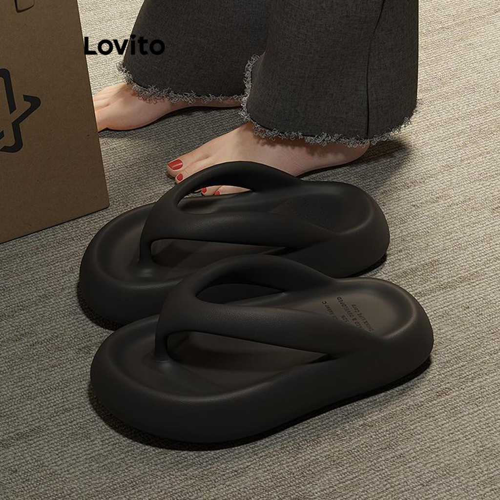 Lovito รองเท้าแตะหูหนีบ พื้นนุ่ม สีพื้น สไตล์ลำลอง สำหรับผู้หญิง LFA23237