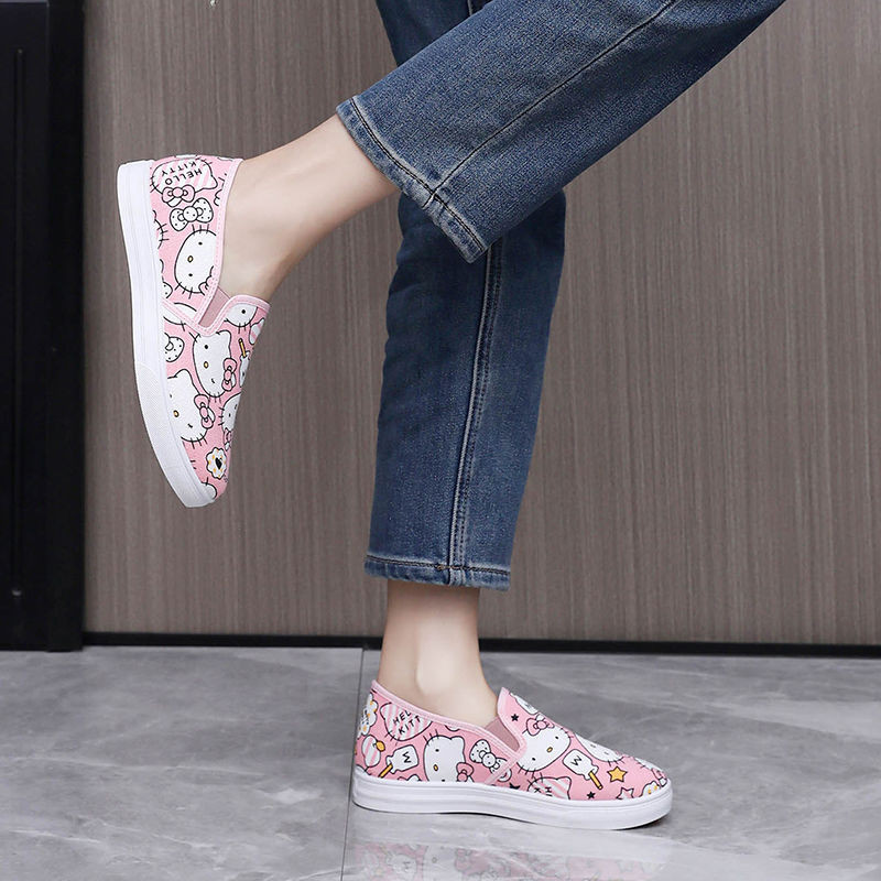 Featured Hot Sale#Graffiti Canvas Shoes Women's Korean-Style Low-Top Cute Comfortable Breathable Cartoon Casual Shoes Women's Slip-on Student Board Shoes Women4.23LNN