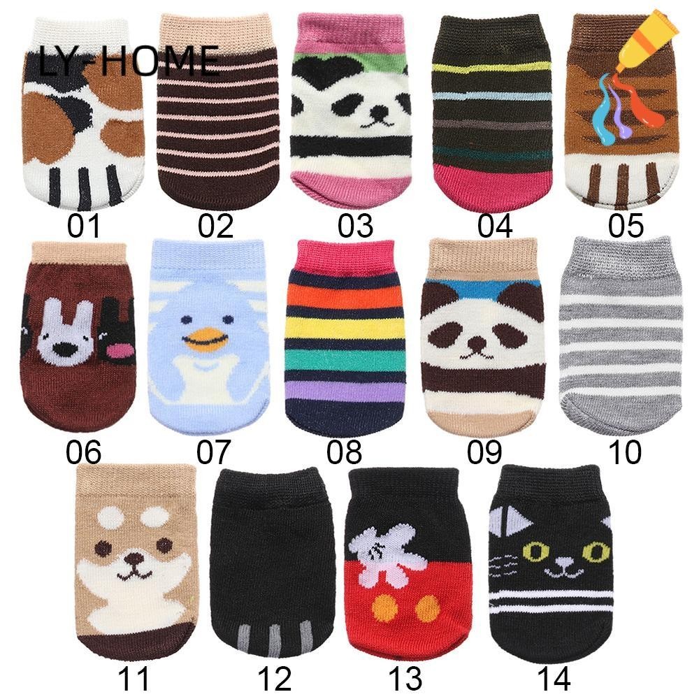 Ly ถุงเท้าผ้าถักลายการ์ตูน 14 แบบกันลื่นขนาด 9x5 ซม. 4 ชิ้นสําหรับตกแต่งบ้านเก้าอี้