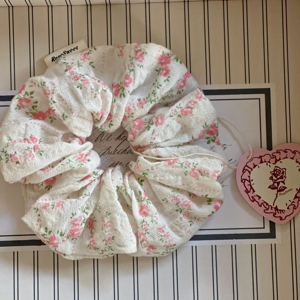 2024 Tie Head สไตล ์ เกาหลี ins High-End ดอกไม ้ Scrunchy แหวนลูกไม ้ ผมแหวนเครื ่ องประดับผม - รูปที่ 5