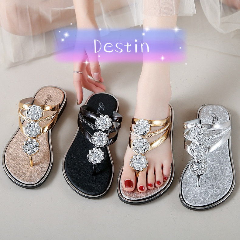 Destin พร้อมส่งจากไทย (LT-LOL) รองเท้าเเตะพื้นนิ่ม รองเท้าดีไซน์ที่ทันสมัย สไตล์วัยรุ่น