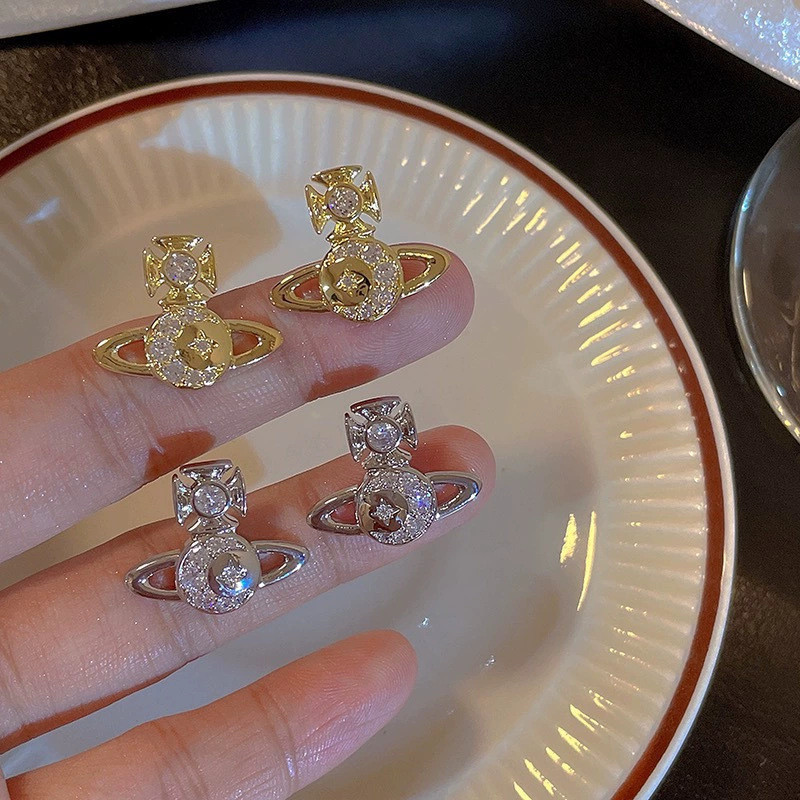 Xiempress Saturn Rhinestone ต ่ างหูหญิงแฟชั ่ นส ่ องแสงหรูหราหวานต ่ างหู Niche Design All-Match เครื ่ องประดับหู