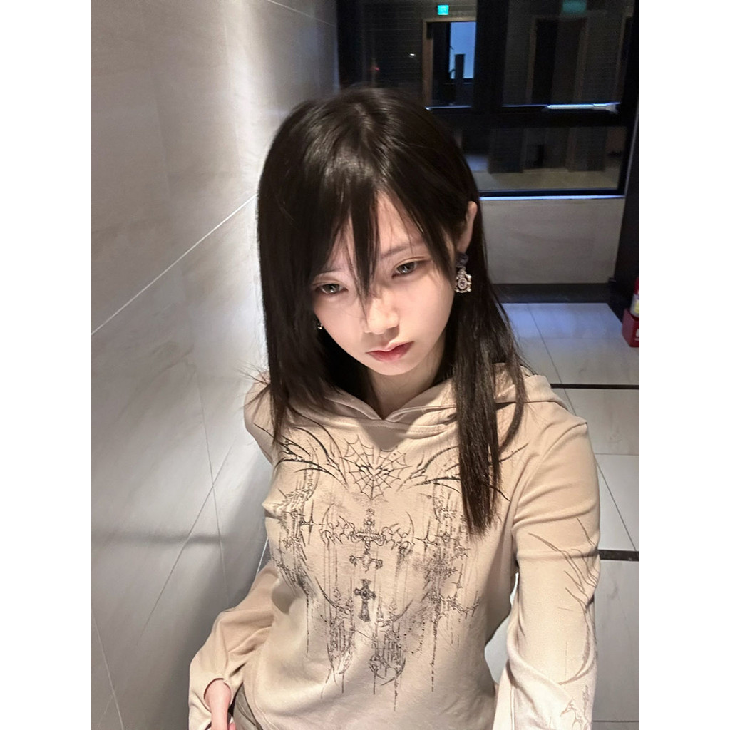 บางผอมวัฒนธรรมเอเชียครีมกันแดด Rock Top Design Punk เสื ้ อยืดผู ้ หญิง Hooded ฤใบไม ้ ร ่ วงฤหนาวสไ