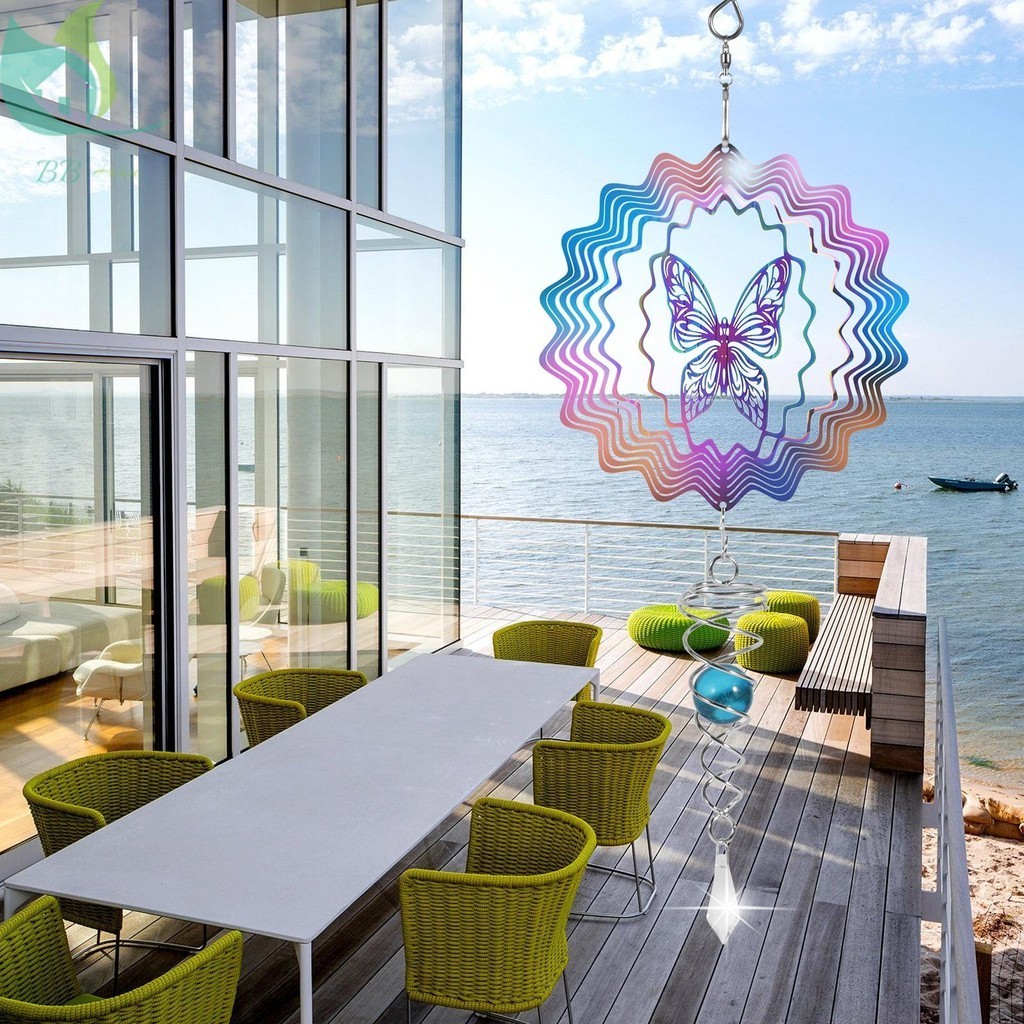 4/2/1pcs แขวนลม Spinner กระดิ ่ งลมสีสันสดใสสแตนเลสผีเสื ้ อ Wind Chimes หมุนแขวน Windchime SHOPQJC5711