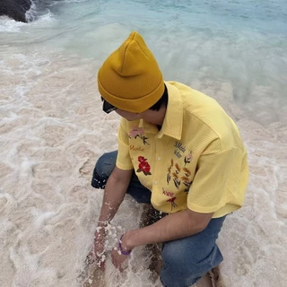 หลวมคู่อเมริกันย้อนยุควาฟเฟิลเสื้อเชิ้ตปักแขนสั้นลายดอกไม้สีสันสดใส