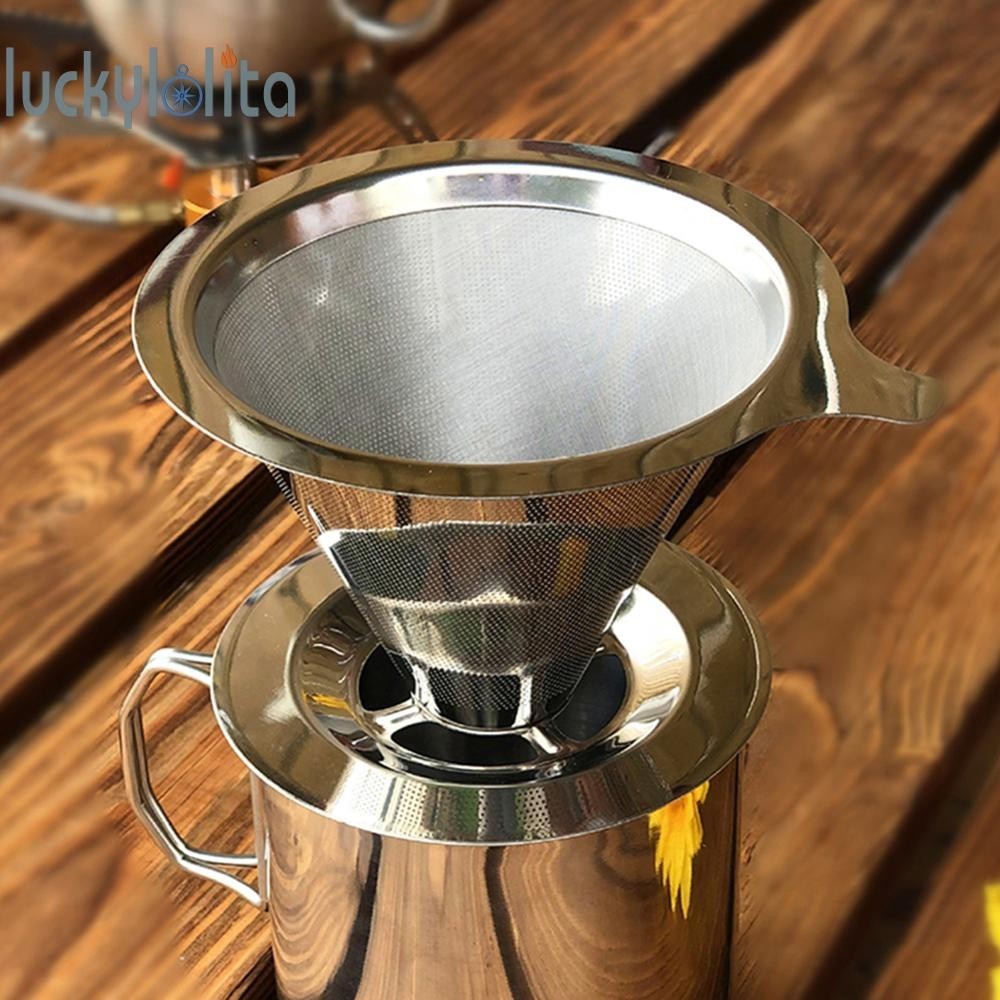 Cone Pour Over Coffee Filter Dripper Double-layer Reusable Filter Screen Rack [luckylolita.th ]