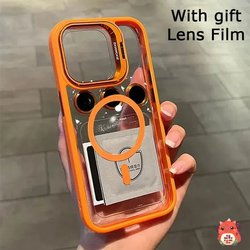 เคสโทรศัพท์มือถือ แบบใส ป้องกันเลนส์กล้อง วงกลม แม่เหล็ก สําหรับ iphone 16 15 14 13 12 11 Pro Max Plus