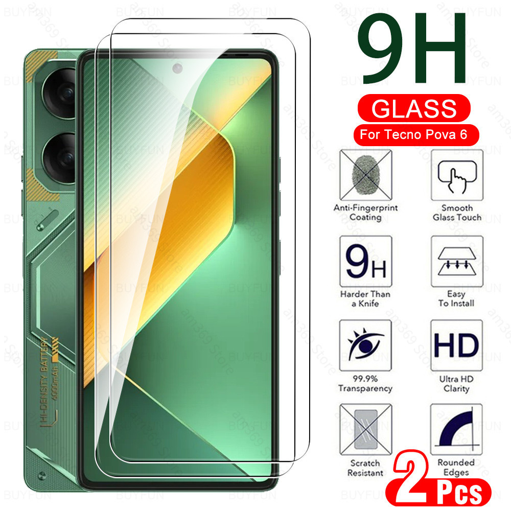 2 ชิ้น 9H สําหรับ Tecno Pova 6 Neo 4G กระจกนิรภัยป้องกันหน้าจอ Tecno Pova6 Pro 5G Pova 6Neo