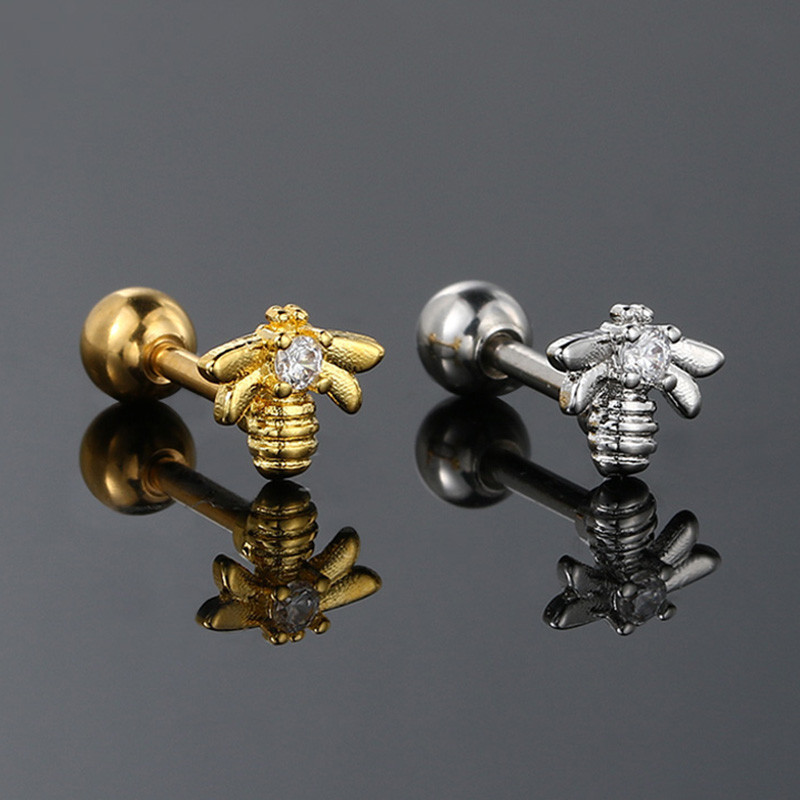 1 PC น ่ ารัก Y2k Mini Bee รูปหู Tragus Helix Daith Earbone เจาะต ่ างหูผู ้ หญิงทองสีสกรูกลับเครื ่ องประดับ CC169