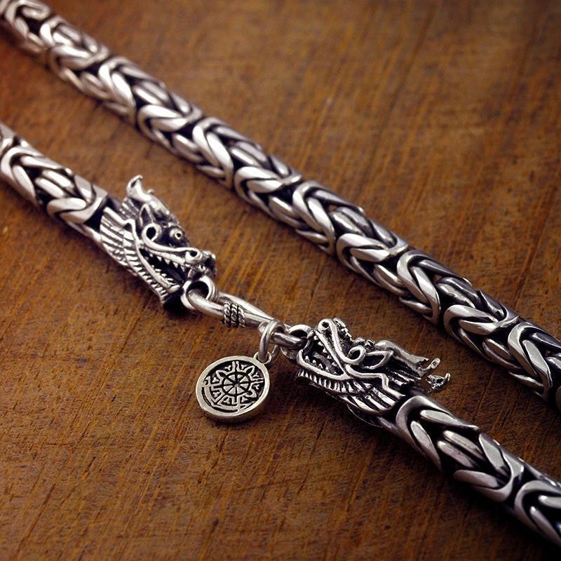 Retro Distressed Dragon Head Silver-Plated สร ้ อยคอผู ้ ชาย All-Match Hip-Hop Domineering Keel Chain