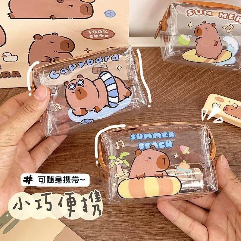 6 รูปแบบ Kawaii การ์ตูน Capybara Simple Pvc โปร่งใสขนาดเล็กซิปกระเป๋าเก็บกระเป๋าเหรียญแบบพกพาลิปสติกกระเป๋าเครื่องสําอาง Key Card เครื่องเขียนเก็บกระเป๋า