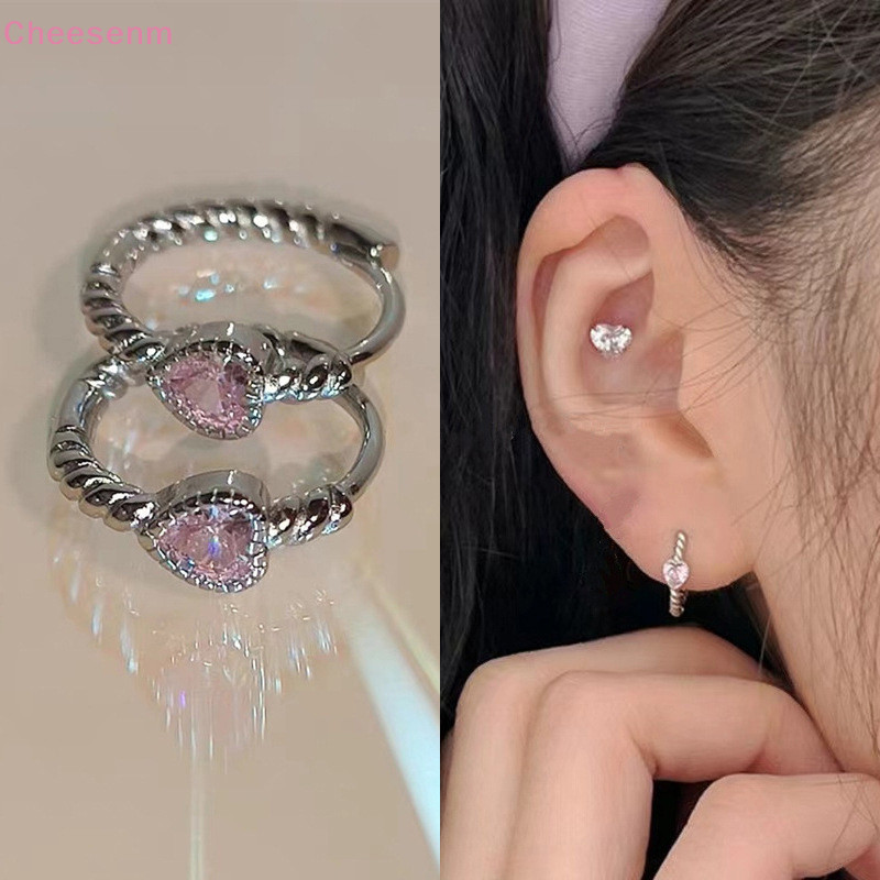Cheesenm เรขาคณิตรูปหัวใจต่างหูแฟชั่นผู้หญิงคริสตัลหัวใจ Hoop Studs ต่างหูเครื่องประดับ TH