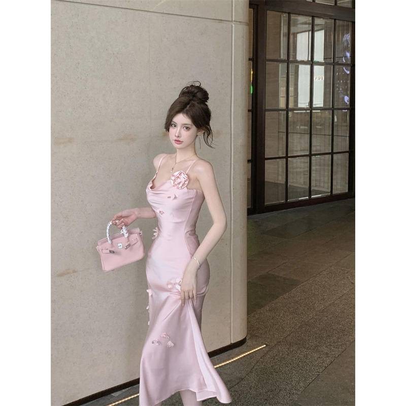 Xyzkuli สามมิติดอกไม ้ ซาตินชุดผู ้ หญิงฤดูร ้ อนสไตล ์ ใหม ่ แคบเอว Slimmer ดู Slim-