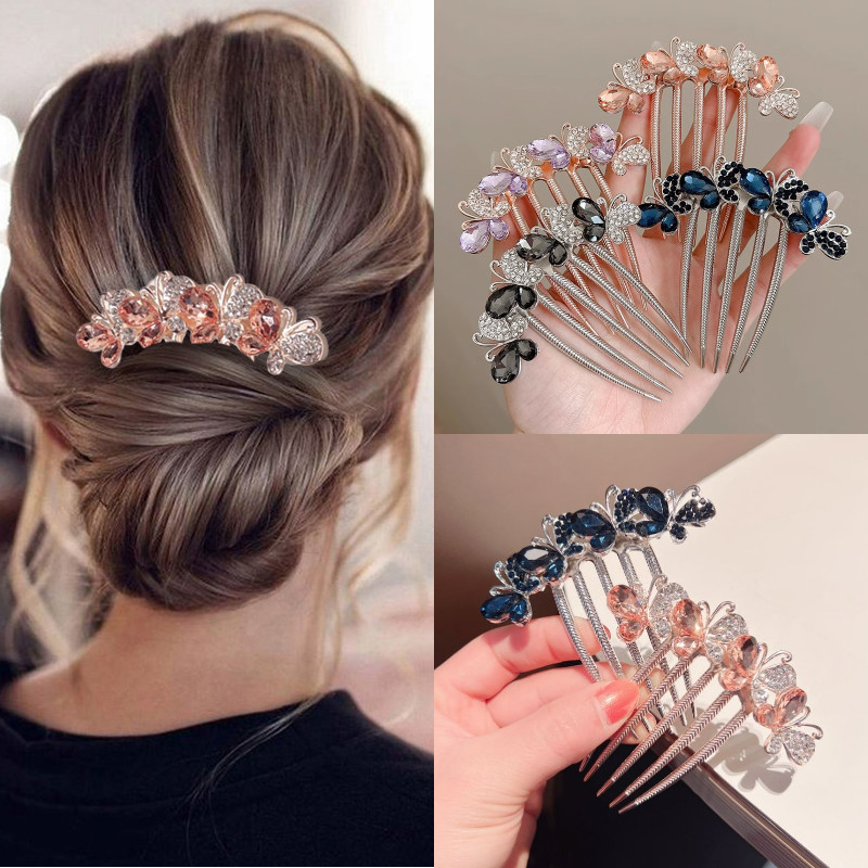 แฟชั ่ นเกาหลีโลหะเพทาย Hairpin Elegant Simple คลิปผม Curler ผม Bun อุปกรณ ์ เสร
