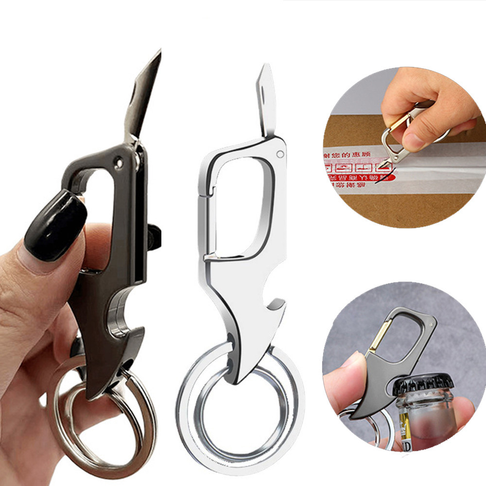 Multi-function พวงกุญแจที ่ เปิดขวดพวงกุญแจพับ Mini มีด Key แหวนผู ้ ชายเอวแขวน Simple ผู ้ ถือกุญแจรถ