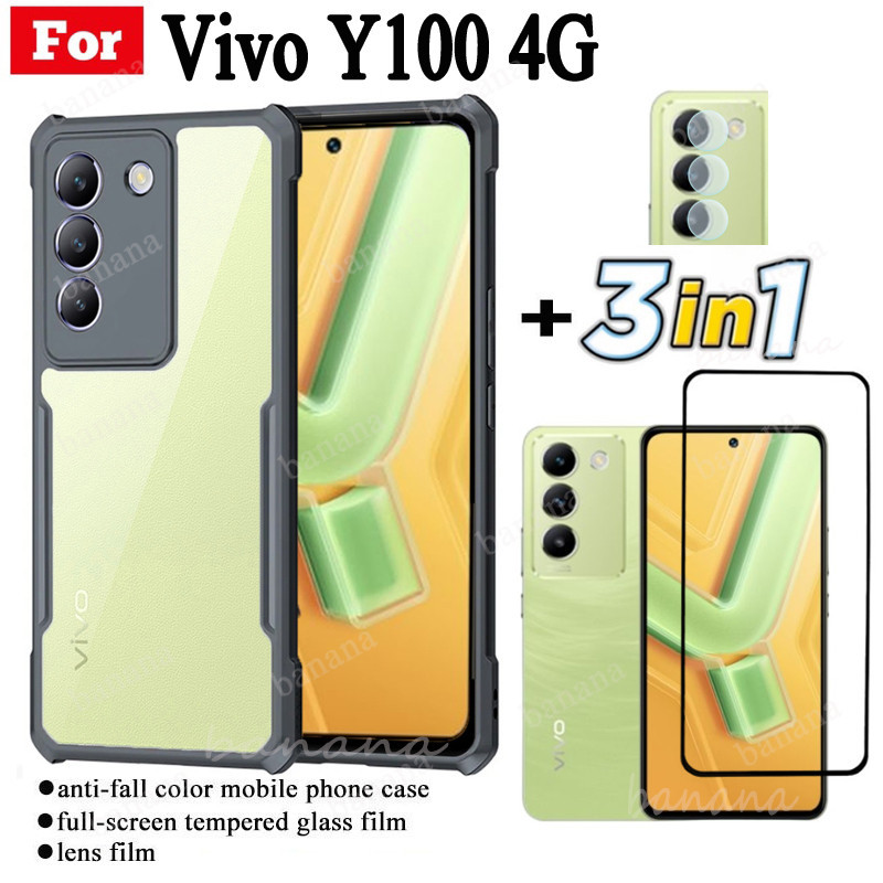 3 IN 1 Vivo Y100 Anti-fall โทรศัพท์มือถือสําหรับ Vivo Y100 5G Y18 Y03 ฟิล์มกระจกนิรภัย + ฟิล์มเลนส์