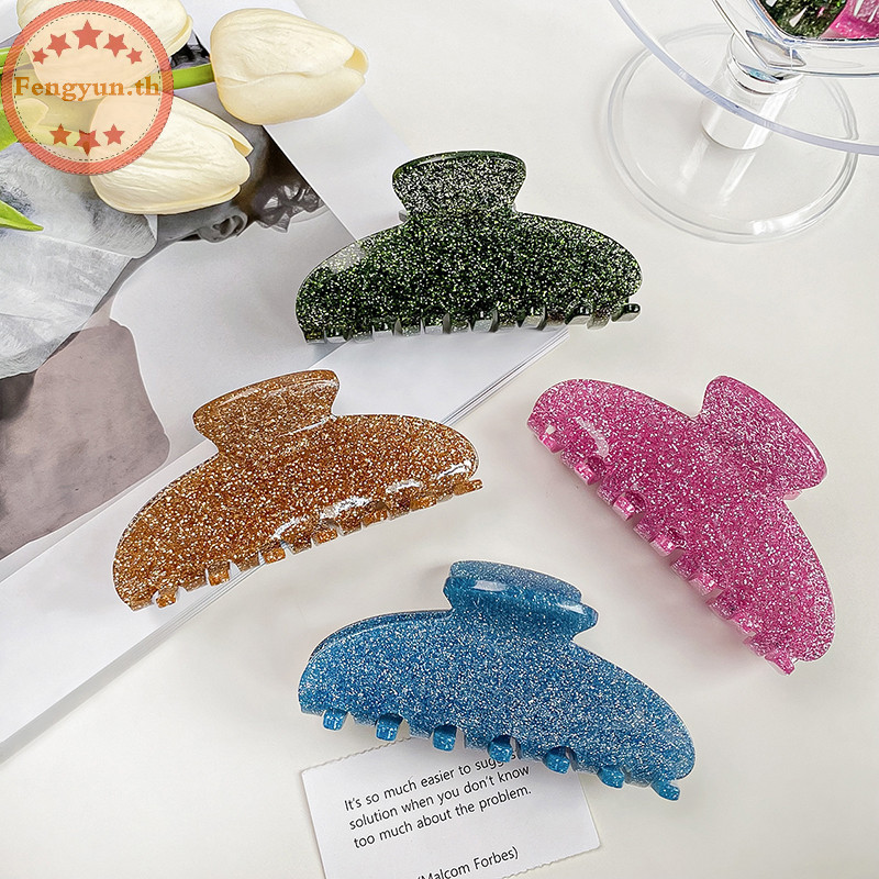 Fengyun Vintage แฟชั่น Glitter กิ๊บติดผมอะคริลิคผม Claw Barrettes ฤดูร้อน Shark คลิปอินเทรนด์คลิปผมสําหรับผู้หญิงอุปกรณ์เสริมผม TH