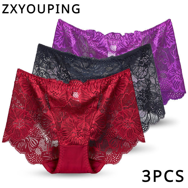 Zxyouping ชุดชั้นในลูกไม้ 3 ชิ้นสําหรับผู้หญิง Pnaties เซ็กซี่ไม่มีรอยต่อ L-XXL