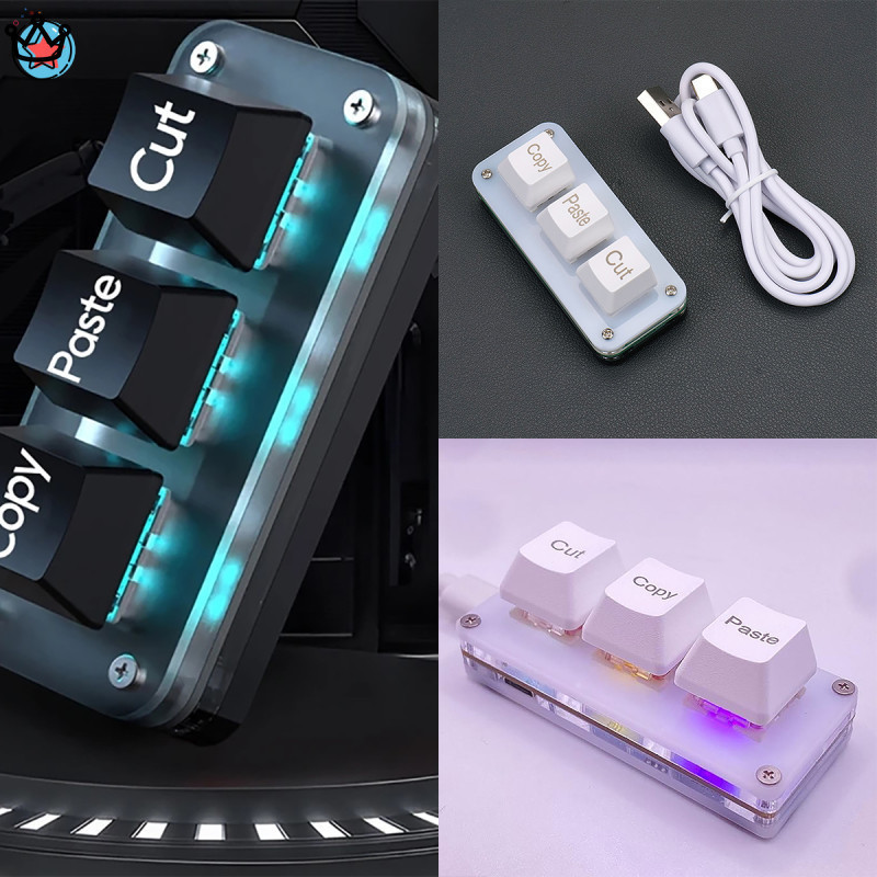 Mini 3-Key Cut Copy Paste Ctrl XC ทางลัด Macro OSU ปุ่มกดคีย์บอร์ดแบบตั้งโปรแกรมได้สําหรับเล่นเกมหรื