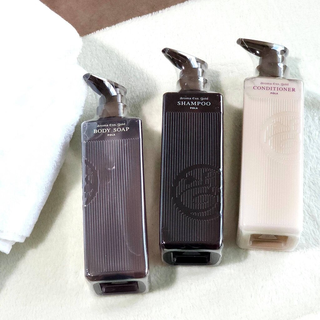 (ขวดแท้ ขวด Original) POLA aroma Ess Gold 470ml ขวดโพลาแชมพู ครีมนวดผม สบู่เหลว ไซส์จริง 470 ml