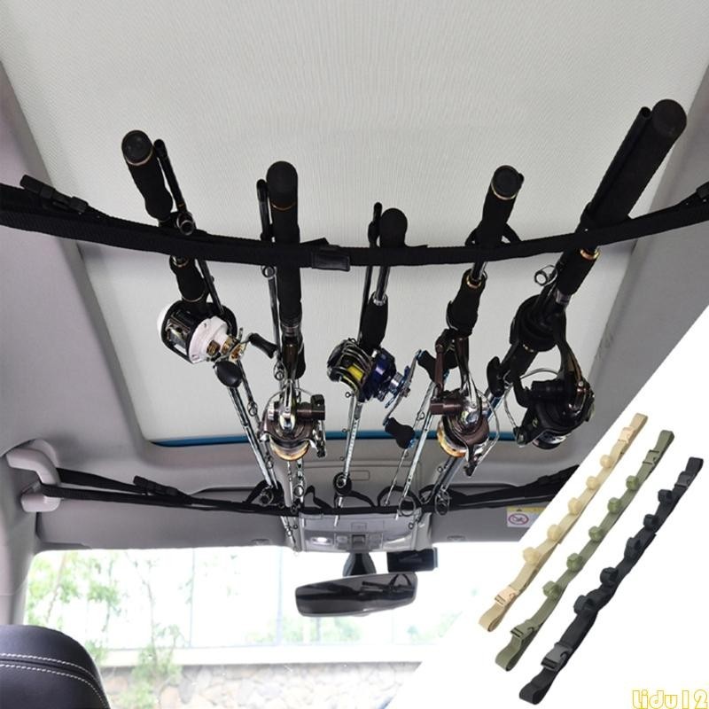 Lidu12 5 Slot Vehicle Fishing Rod Rack PolesHolder Belt Strap Carriers Truck SUV Car