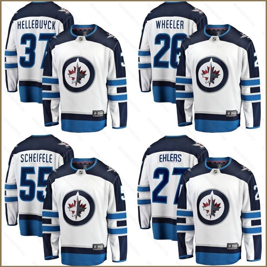 【 Sy3 】 NHL Winnipeg Jets Away Jersey Wheeler Hellebuyck Ehlers Scheifele แฟนแขนยาวเสื ้ อกีฬาขนาดบวก