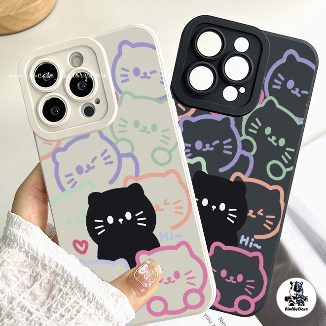 เคสไอโฟน11 เคส รูปแบบแมวดำ สําหรับ iPhone 11 12 13 14 Pro Max X XR XS Max 7 Plus ซิลิโคนนุ่ม ป้องกันการตก Soft TPU Case