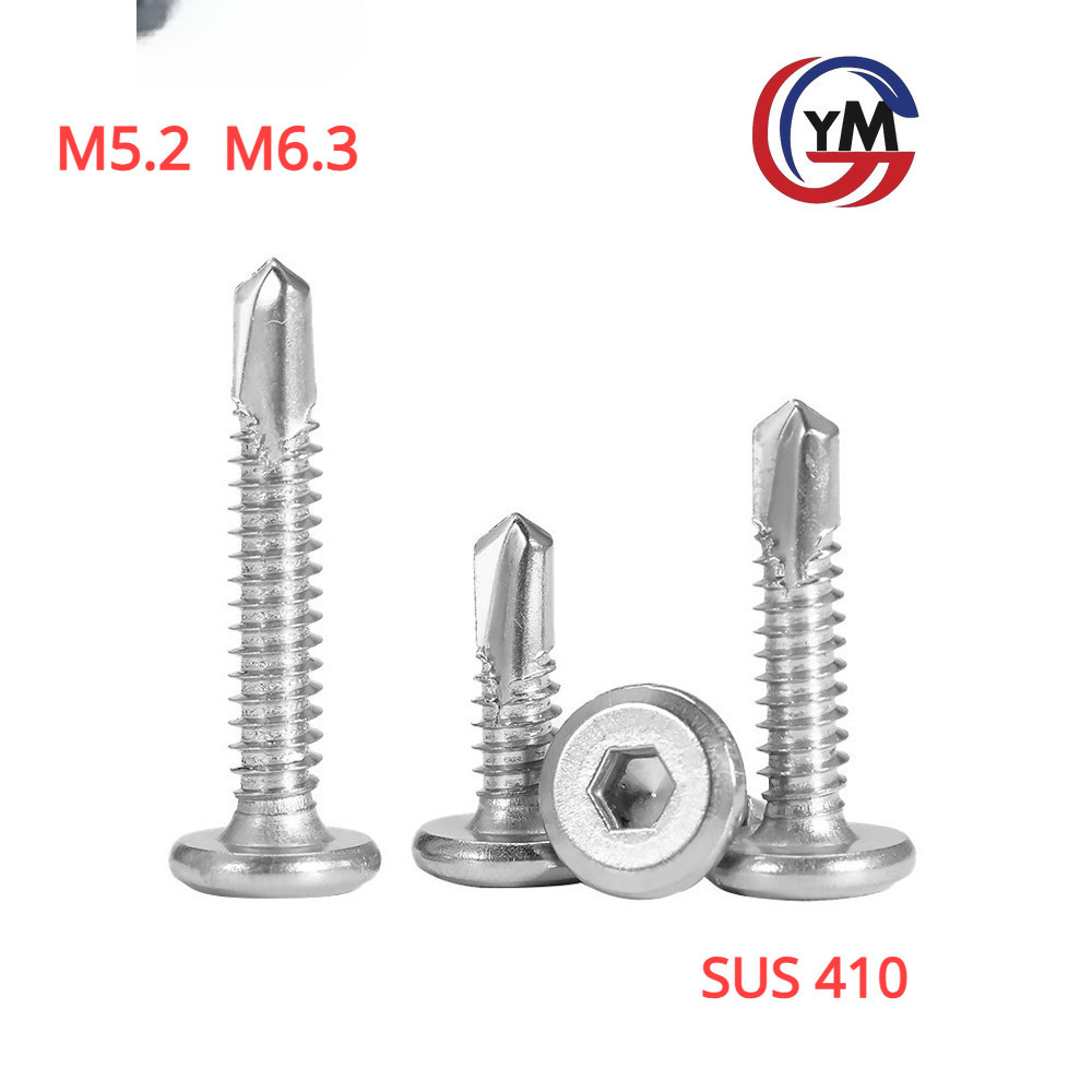 [YMH1] น็อต สกรู หัวกลมแบน หกเหลี่ยม สแตนเลส 410 ปลายสว่าน M5.2M6.3 / Round Flat Head Socket Drilling SUS410