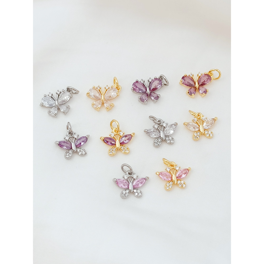 จี้ Strong Color Retention 14K สีขาว K ฝังเพทายคริสตัลผีเสื้อทําด้วยมือ DIY