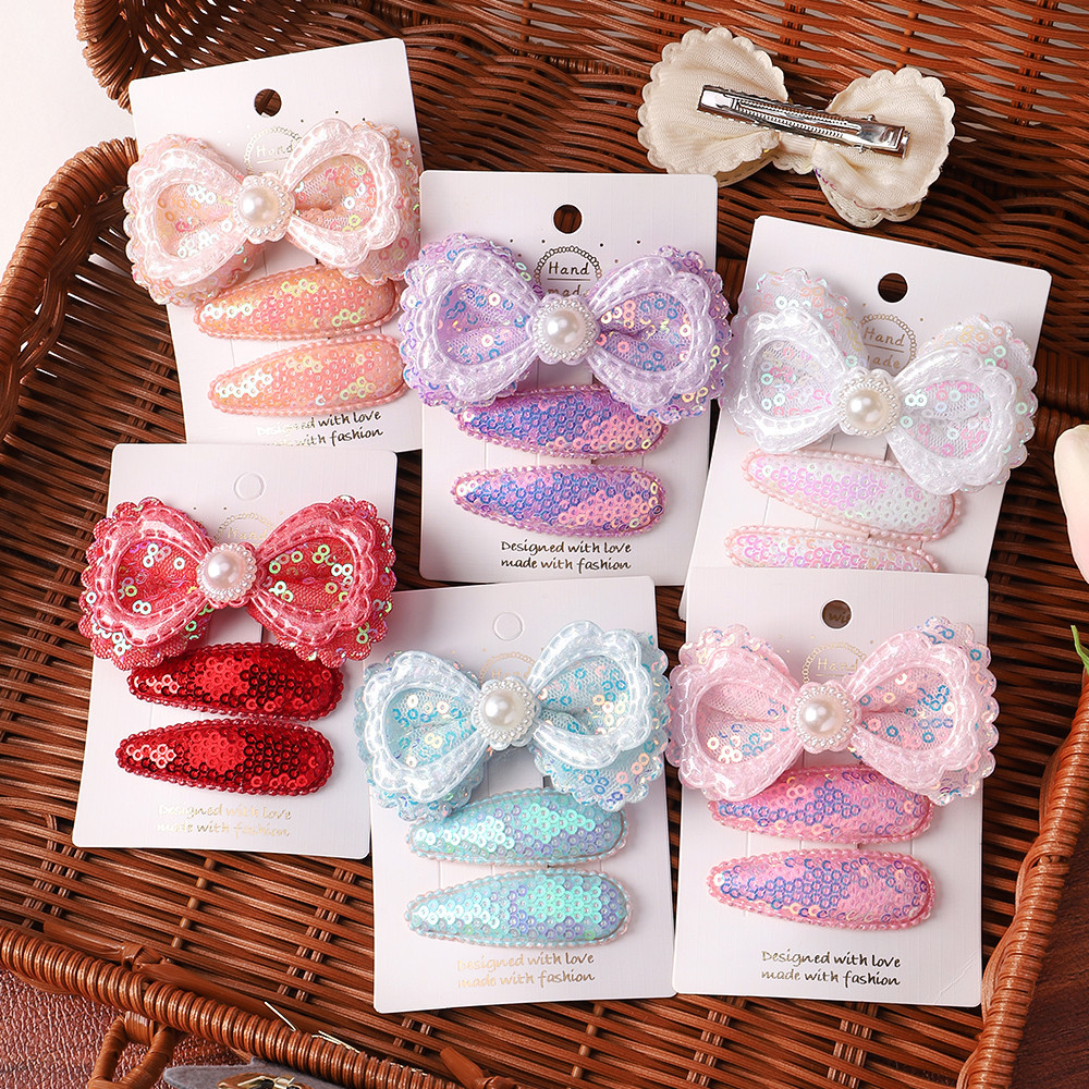 3 ชิ้น/เซ็ตเด็กทารกเลื่อม BB คลิปเด็กสีทึบ Bowknot Hairpin Handmade อุปกรณ์เสริมผมขายส่ง