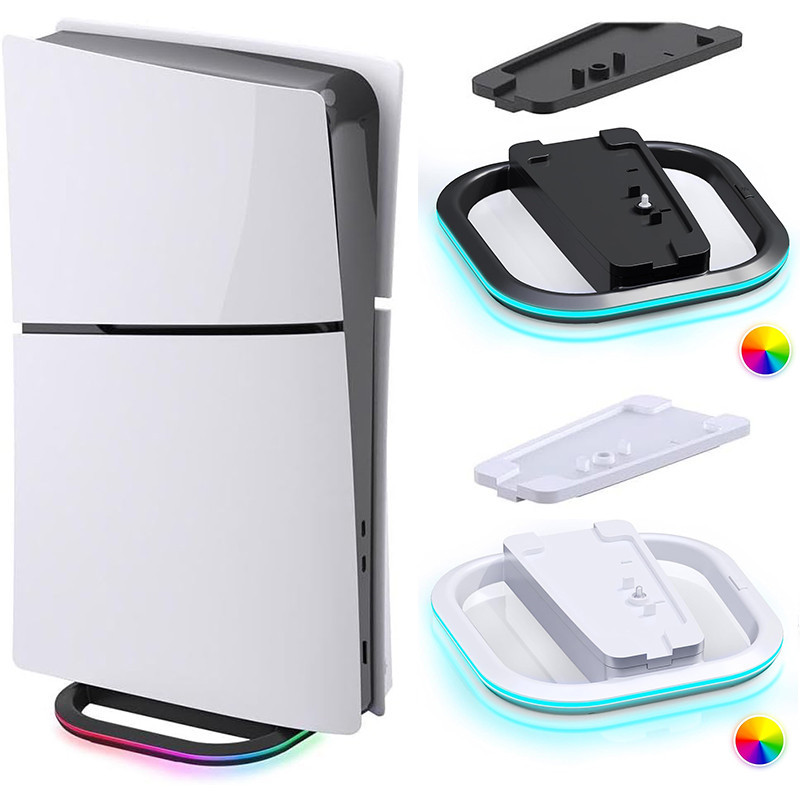 ขาตั้งแนวตั้งสําหรับคอนโซล PS5/PS5 Slim, Playstation 5 ขาตั้งแนวตั้งพร้อมไฟ RGB 7 ดวงสําหรับ PS5 Digital/PS5 Disc