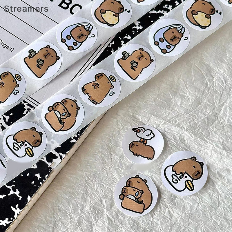{Streamers} 500pcs การ์ตูน Capybara สติกเกอร์ Decals ตกแต่ง DIY โทรศัพท์โน้ตบุ๊คกระเป๋าเดินทางแล็ปท็อปตู้เย็นเด็กสติกเกอร์ใหม่