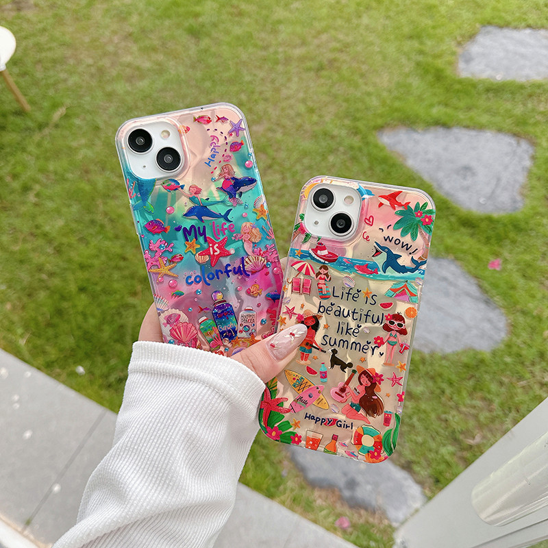 เส้นด้ายขนนกลายหยักเคสโทรศัพท์สําหรับ iPhone 15 11 14 12 13 Pro Max แฟชั่นอินเทรนด์ใต้น้ําฝาครอบป้องกันโลก