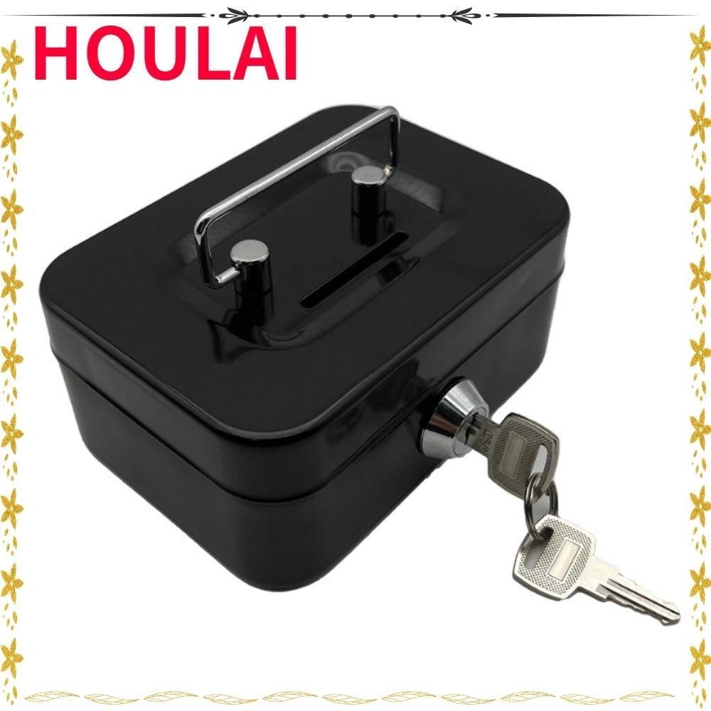 HOULAI Key Lock Cash Box, 4.53" x 3.35" Small Cash Storage Box, Cute Toys Metal with Lockable Cover with Handle Money Or